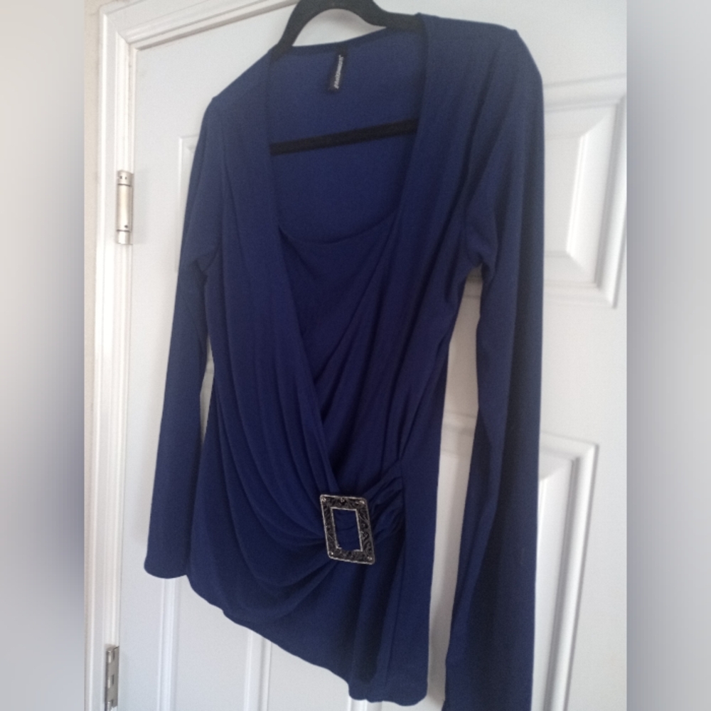 Jasonmaxwell NAVY Blue Top Long Sleeve W/ Front Buckle Large